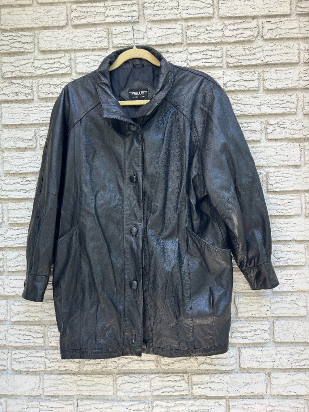 Vintage Pelle Black Leather Jacket Oversized 80s 90s Genuine Leather Women M